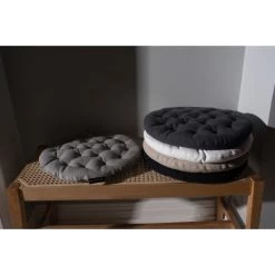 Linum PEPPER Sitzkissen Rund - Ø 37 Cm - Höhe 3 Cm - Schwarz H01 -Boutique-Kissen-Discounter 432280 big 4